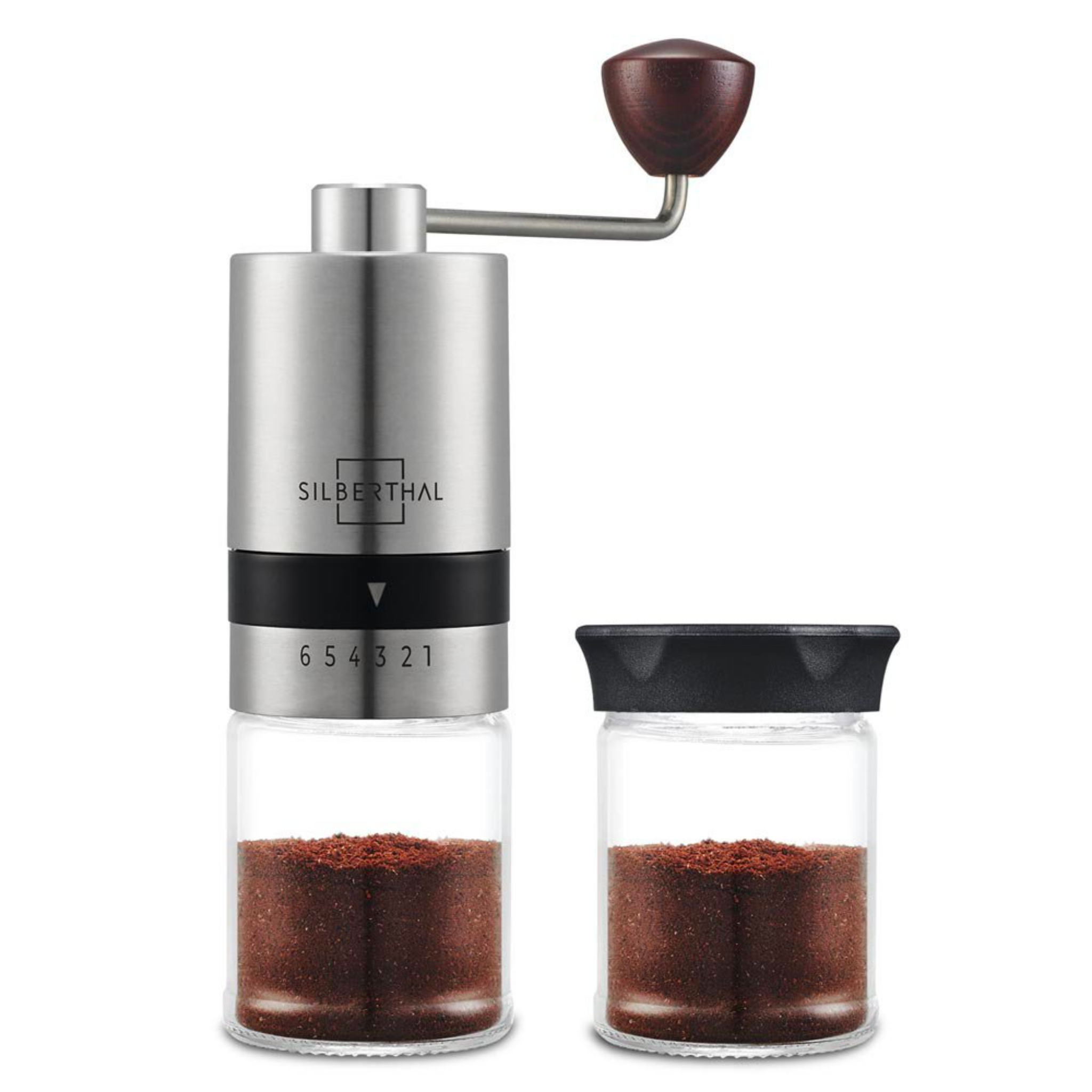 Manuel Kaffekværn Af Rustfrit Stål Og Glas fra Silberthal