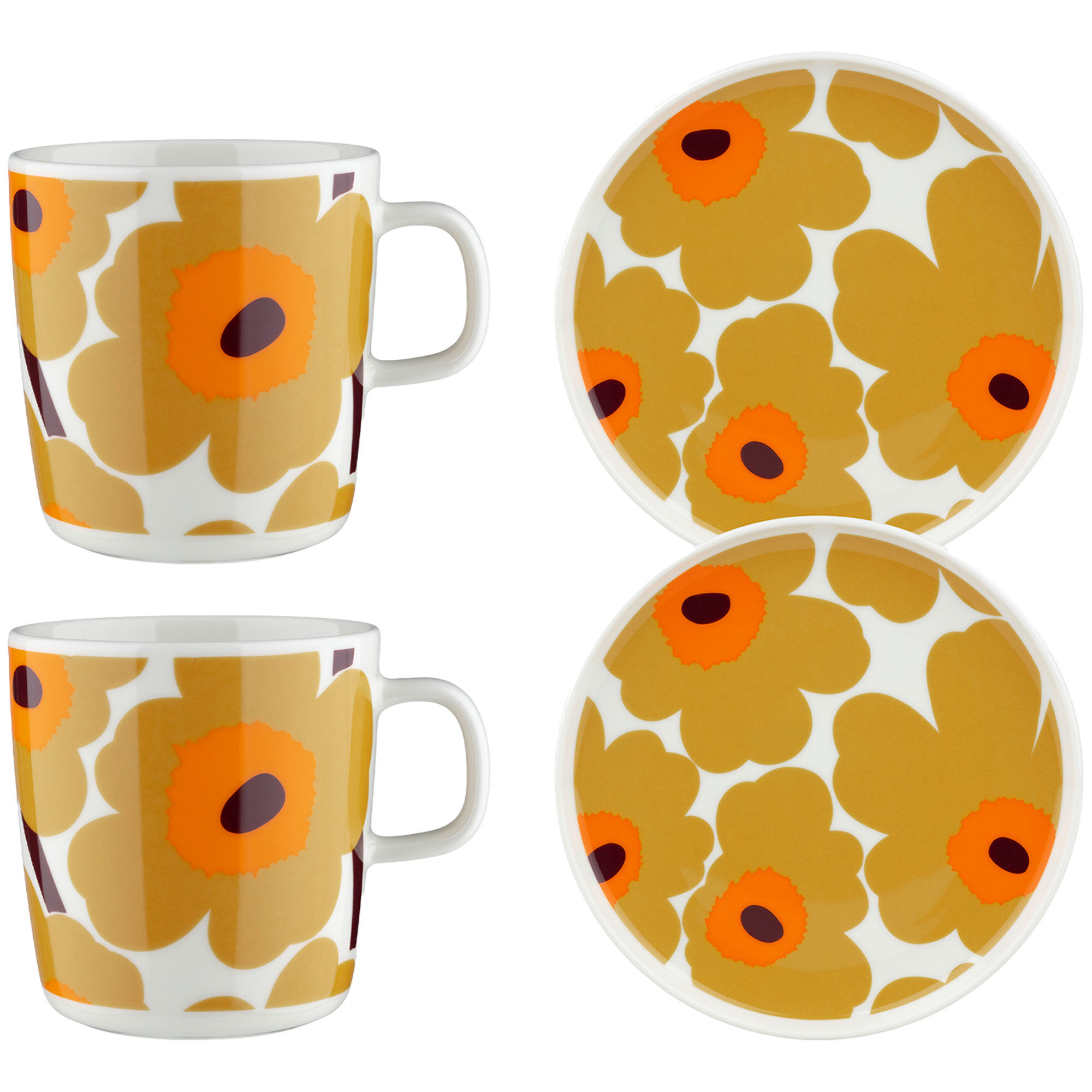 Unikko Morgenmadssæt 4 Dele, Hvid Karamel Orange fra Marimekko